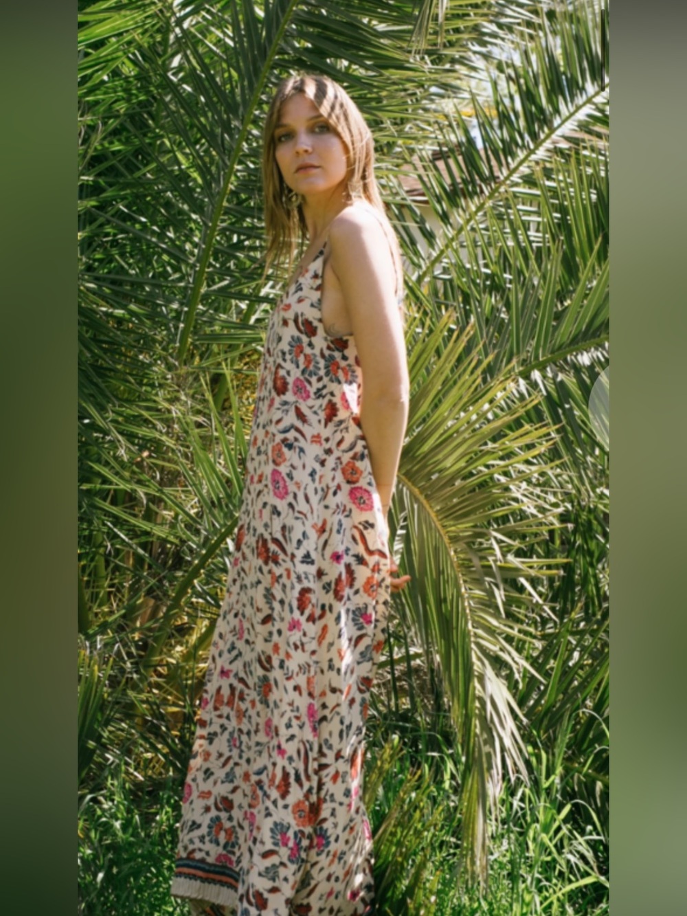 Natalie Martin Heather Silk Maxi Slip Dress in Wildflower Oyster Sz S